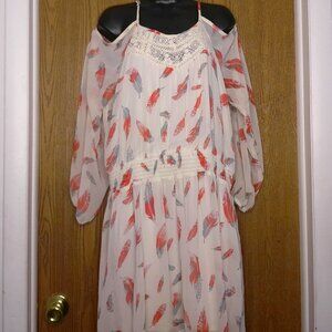 Feather print drawstring dress